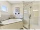 Modern bathroom with a jacuzzi bathtub and a glass-enclosed shower at 1436 Central Ave, Indianapolis, IN 46202