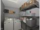 Functional laundry room equipped with a washer, dryer, and ample shelving for storage and organization at 2210 Bridlewood Dr, Franklin, IN 46131