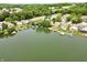 Stunning aerial view of waterfront homes with private docks on a serene lake surrounded by lush greenery at 3404 Maritime Dr, Indianapolis, IN 46214