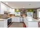 Well-lit kitchen with white cabinetry, a mosaic backsplash, and stainless steel appliances, perfect for cooking at 3713 Coventry Way, Carmel, IN 46033