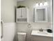 Bathroom with white vanity, mirror, and wainscoting at 4853 Wentworth Blvd, Indianapolis, IN 46201