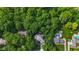 Aerial view shows house nestled among trees with a pool at 6350 Red Oak Dr, Avon, IN 46123