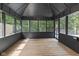 Screened gazebo with wood floor offers serene views of the surrounding trees at 6350 Red Oak Dr, Avon, IN 46123