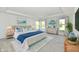 Bedroom with white walls, recessed lighting, large windows, and blue accents at 7147 Buckley Branch Dr, Indianapolis, IN 46259