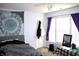 Bedroom featuring a bed, windows with purple curtains and mandala tapestry at 8519 Frosty Rose Dr, Avon, IN 46123
