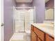 Bathroom features shower with sliding glass doors, vanity with sink and a comfort height toilet at 9682 Angelica Dr, Noblesville, IN 46060
