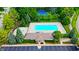 Aerial view showcasing the community pool, tennis courts, and surrounding lush greenery at 9833 Parkshore Dr, Fishers, IN 46038