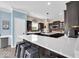 A spacious kitchen with dark cabinets, a white quartz countertop island, and stainless steel appliances at 10515 Sugar Ridge Way, Indianapolis, IN 46239