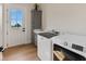 Bright laundry room with modern machines, ample counter space, and a view at 10655 E 200 S, Zionsville, IN 46077