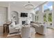 Spacious living room with large windows, a fireplace, comfortable seating, and hardwood floors at 10655 E 200 S, Zionsville, IN 46077