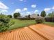Spacious wooden deck surrounded by well-maintained greenery in a serene backyard setting at 13094 N Etna Green Dr, Camby, IN 46113