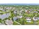 An aerial view shows a neighborhood near a lake and a home with a private fenced yard and pool at 13766 Heatherfield Dr, Fishers, IN 46038