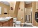 Bathroom with a vanity, toilet, shower stall, and coordinated decor, offering a comfortable space at 13766 Heatherfield Dr, Fishers, IN 46038