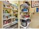 Large pantry features open shelving for ample storage and easy organization at 13766 Heatherfield Dr, Fishers, IN 46038