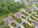 Gorgeous aerial shot of a landscaped property with a pool adjacent to a lush green wooded area and water feature at 1905 Persimmon Grove Dr, Indianapolis, IN 46234