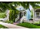 Charming two-story home with a light blue exterior, a welcoming porch, and a lush, landscaped front yard at 2017 Rhettsbury St, Carmel, IN 46032