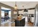 Modern kitchen featuring a center island, stainless steel appliances, and stylish lighting at 2538 Bridlewood Dr, Franklin, IN 46131
