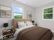 Comfortable bedroom featuring neutral walls, carpet, artwork, and large windows for natural light at 4255 N County Road 1025 E, Indianapolis, IN 46234