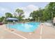 Community swimming pool featuring ample lounge chairs, shade, and a lifeguard stand at 8205 Picadilly Ln, Indianapolis, IN 46256