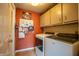 Functional laundry room with overhead cabinets and side-by-side washer and dryer at 131 Olde Mill Bay, Indianapolis, IN 46260