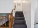 Carpeted stairs with wooden railings lead to the upper level at 1325 Countryside Ln, Indianapolis, IN 46231