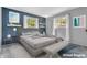 Digitally staged bedroom featuring a blue accent wall and tastefully decorated with plants at 3201 Chamberlin Dr, Indianapolis, IN 46227