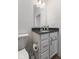 A compact bathroom design with a modern toilet, and vanity with storage options at 14848 Stonneger St, Westfield, IN 46074
