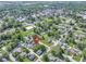Aerial view displaying the home's position within a well-established neighborhood near the town center at 310 W Jackson St, Alexandria, IN 46001