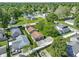 High aerial shot showing the home and detached garage of the property at 310 W Jackson St, Alexandria, IN 46001