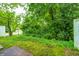 Lush backyard landscape with mature trees and a white privacy fence at 5677 Brownstone Dr # 5677, Indianapolis, IN 46220