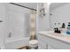 Well-maintained bathroom with a tub and shower combination, and classic vanity at 5710 W 650 N, Thorntown, IN 46071