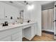 Modern bathroom with double sinks, stylish fixtures, and a shower with a decorative curtain at 5710 W 650 N, Thorntown, IN 46071