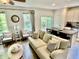 Inviting living area featuring neutral sofa, chairs, wood floors, and sliding glass doors at 6927 Havenmoor Pl, Indianapolis, IN 46250