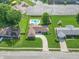 High aerial view of brick ranch home on large lot with in-ground pool at 8209 Burn Ct, Indianapolis, IN 46217