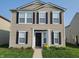 Charming two-story home with a manicured lawn, black shutters, and neutral siding at 12671 Endurance Dr, Fishers, IN 46037