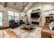 Spacious living room boasts vaulted ceiling, stone fireplace and large windows at 140 4Th Nw St, Carmel, IN 46032