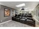A finished basement is a home theater with leather reclining seats and a projector at 15812 Joliet Rd, Westfield, IN 46074