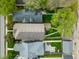 An overhead aerial view showcasing the rooftops of houses with well manicured lawns and mature landscaping at 2016 Central Ave, Indianapolis, IN 46202