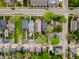 Neighborhood aerial view showcasing rooftops and tree canopies, along with street layouts and green lawns at 2016 Central Ave, Indianapolis, IN 46202