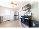 Functional kitchen featuring stainless steel appliances and vinyl flooring at 272 Jefferson St, Columbus, IN 47201