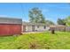 Backyard with small shed and patio. Fenced in yard with greenery at 3242 Welch Dr, Indianapolis, IN 46224