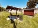 Backyard features a covered patio and storage shed, perfect for outdoor activities and storage at 514 W 6Th St, Sheridan, IN 46069
