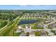 Areal view of homes bordering a pond, revealing the community's layout and landscape at 6762 Brentwood Ct, Brownsburg, IN 46112