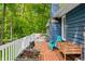 Spacious wood back deck with white railings, offering serene views of the surrounding lush greenery and wooded lot at 6933 Grey Wolf Dr, , IN 46164