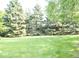 Green grass and lush trees create a private oasis in the backyard at 7042 Gavin Dr, Indianapolis, IN 46217