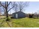 View of detached garage in backyard featuring a grassy area with tree at 831 Weghorst St, Indianapolis, IN 46203