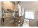 Modern bathroom with a shower, toilet, and sink with vanity at 831 Weghorst St, Indianapolis, IN 46203