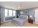 Bedroom with Queen bed, ceiling fan, curtains and two windows at 831 Weghorst St, Indianapolis, IN 46203