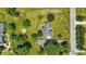 Wide aerial view highlighting the property's layout with a home, garage, and surrounding green spaces at 8510 N Carroll Rd, Indianapolis, IN 46236