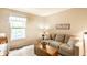 Bright living room with a comfortable sofa, natural light, and a decorative wooden chest at 9263 Wadsworth Ct, Fishers, IN 46037